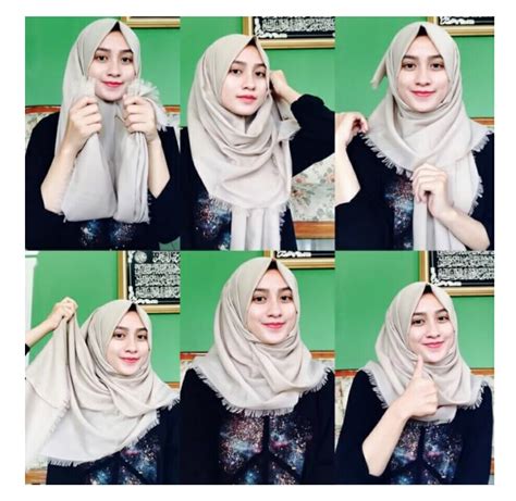 Hijab Segi Empat Lilit Leher dengan Aksen Fringe